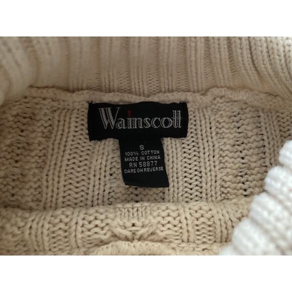 WAINSCOTT Cream/White Braided Knit Fisherman Sweater w/Split Collar sz Small - Picture 8 of 9